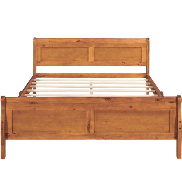 Queen Size Wood Platform Bed with Headboard and Wooden Slat Support (Oak)