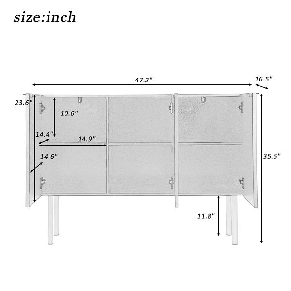 Modern Simple & Luxury Style Sideboard Particle Board & MDF Board Cabinet with Gold Metal Legs & Handles, Adjustable Shelves for Living Room, Dining Room (White)