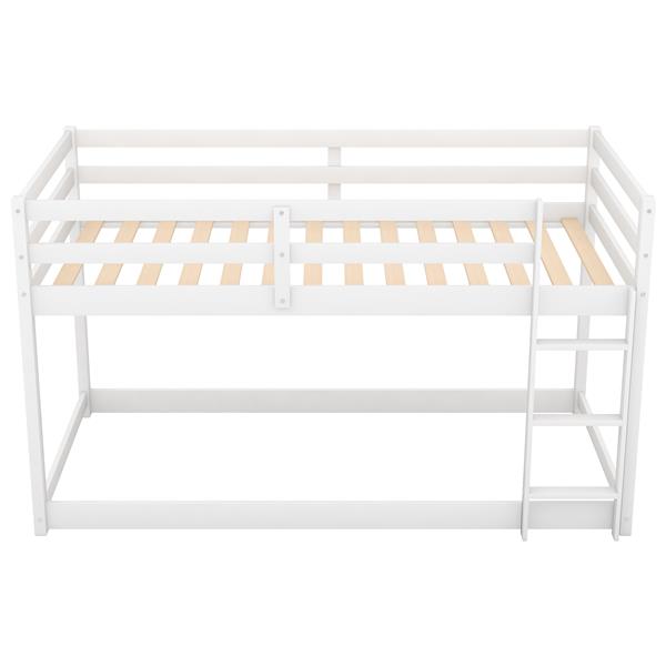 Twin over Twin Floor Bunk Bed with Ladder , White