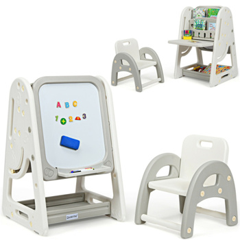 Kids Easel Desk Chair Set Book Rack Adjustable Art Painting Board