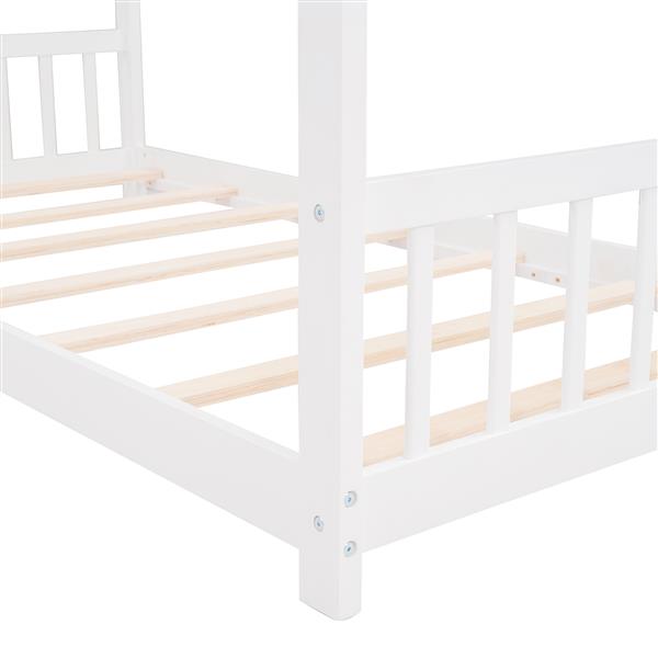 Twin Size House Bed Wood Bed, White