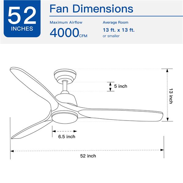 52 In.Intergrated LED Ceiling Fan Lighting with Remote Control