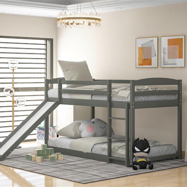 Twin over Twin Bunk Bed with Convertible Slide and Ladder , Gray