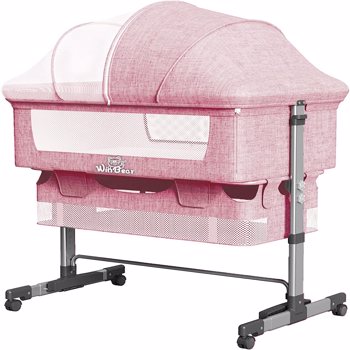 Baby Bassinet Bedside Sleeper 3 in 1 Bedside Crib, Adjustable Portable Bed for Infant/Baby/New born, with Mosquito Nets, Large Storage Bag, Comfortable Mattresses, Lockable Wheels, Pink
