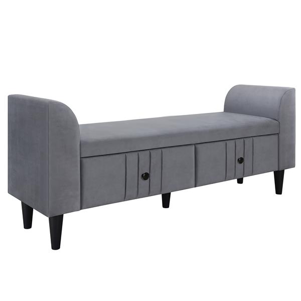 Upholstered Wooden Storage Bench with 2 Drawers For Bedroom,Fully Assembled Except Legs and Handles,Gray