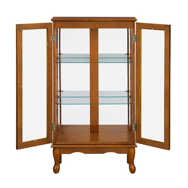 Curio Cabinet Lighted Curio Diapaly Cabinet with Adjustable Shelves and Mirrored Back Panel, Tempered Glass Doors (Oak, 3 Tier), (E26 light bulb not included)