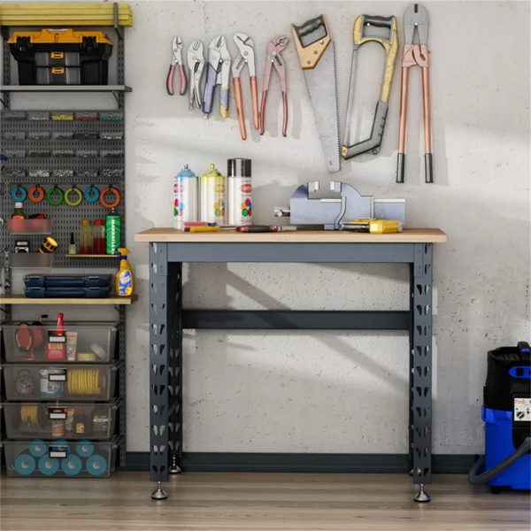 45" Garage Work Bench with Adjustable Footpads and  Wood Tabletop Tool Table