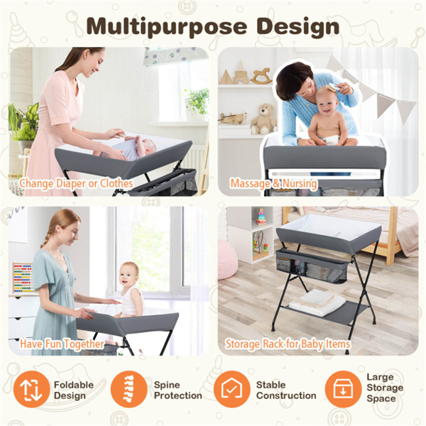 Gray Baby Storage Foldable Diaper Changing Table