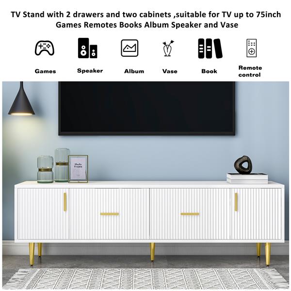 Modern TV Stand with 5 Champagne Legs - Durable, Stylish and Spacious, TVs Up to 75''