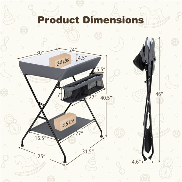 Gray Baby Storage Foldable Diaper Changing Table