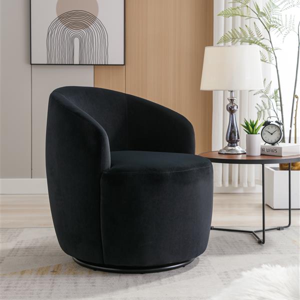 Velvet Fabric Swivel Accent Armchair Barrel Chair With Black Powder Coating Metal Ring,Black