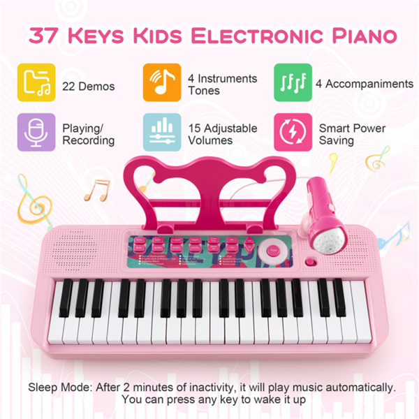 Kids Piano, Keyboard 37-Key Kids Toy Keyboard Piano with Microphone