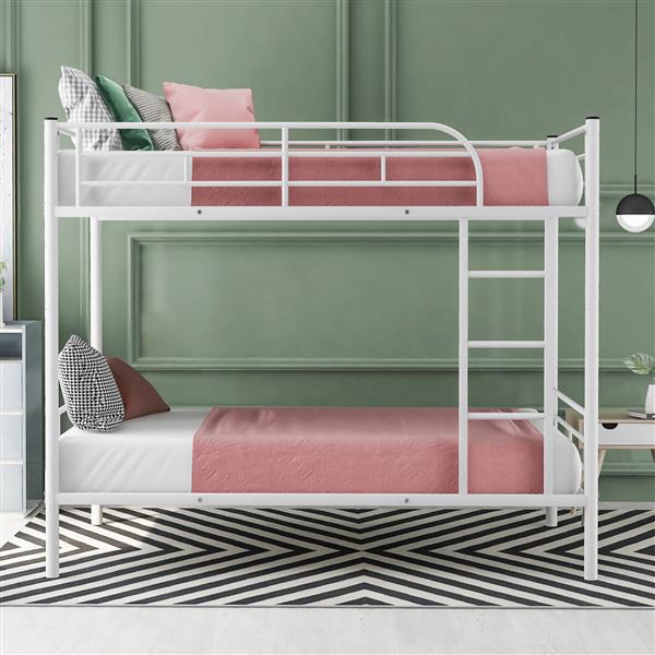 Twin Over Twin Metal Bunk Bed (White)