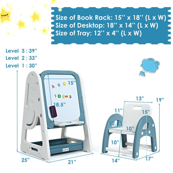 Kids Easel Desk Chair Set Book Rack Adjustable Art Painting Board