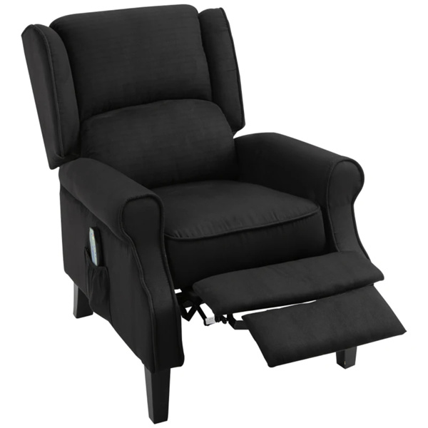 Black Massage Recliner Chair.  Wingback Single Sofa with Vibration Massage, Heat, Push Back