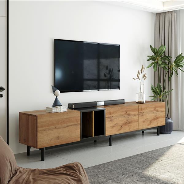 Modern TV Stand for 80'' TV with 3 Doors, Media Console Table, Entertainment Center with Large Storage Cabinet for Living Room, Bedroom