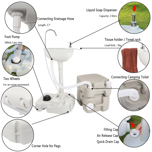  Portable Removable Outdoor Hand Sink with Portable Toilet  （Same as 46793540）