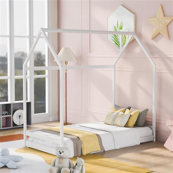 Twin Size House Bed Wood Bed, White