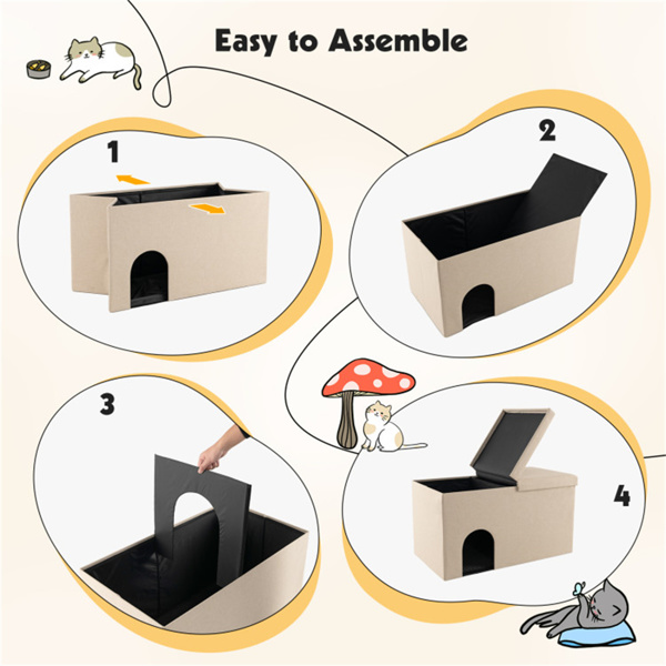 Beige Cat Litter Box Enclosure，Entrance Shoe Stool with Urine Proof Litter Mat