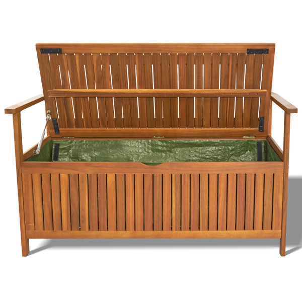 Wooden Outdoor Storage Bench Large Deck Box, Entryway Storage Bench with Inner Waterproof Dustproof Lining for Patio Garden Balcony Yard, Natural Wood Color