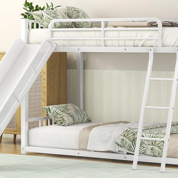 Metal Bunk Bed with Slide, Twin over Twin, White