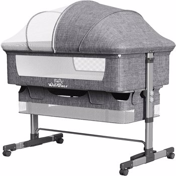 Baby Bassinet Bedside Sleeper 3 in 1 Bedside Crib, Adjustable Portable Bed for Infant/Baby/New born, with Mosquito Nets, Large Storage Bag, Comfortable Mattresses, Lockable Wheels, Grey