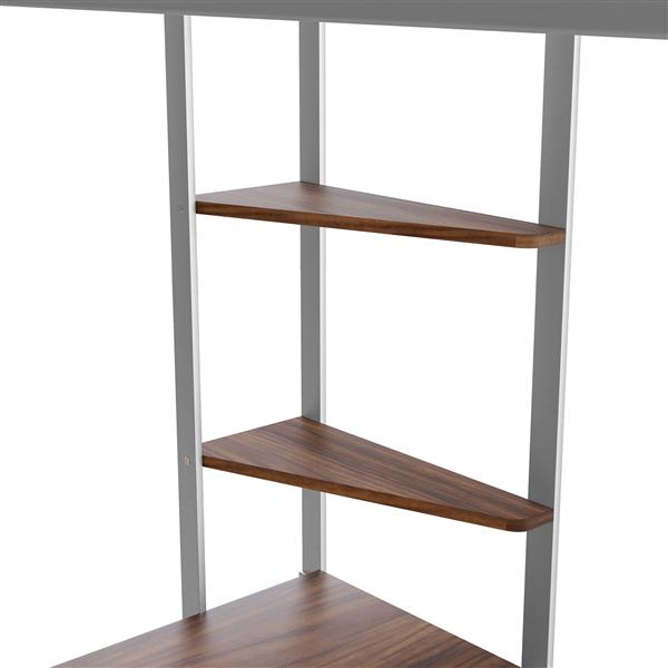 Twin Metal Loft Bed with 2 Shelves and one Desk ,Silver