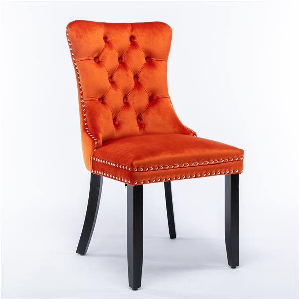 Modern, High-end Tufted Solid Wood Contemporary Velvet Upholstered Dining Chair with Wood Legs Nailhead Trim 2-Pcs Set, Orange