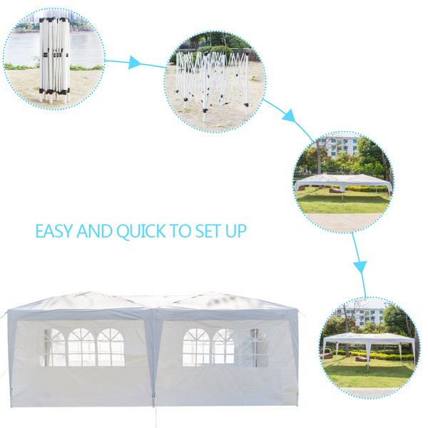 3 x 6m Four Windows Practical Waterproof Folding Tent White