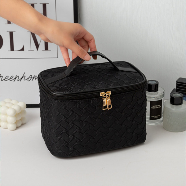 Black  Premium Large capacity Portable Travel Makeup Bag, Multi-functional Cosmetic Organizer, Stain-resistant, Handheld Square Bag