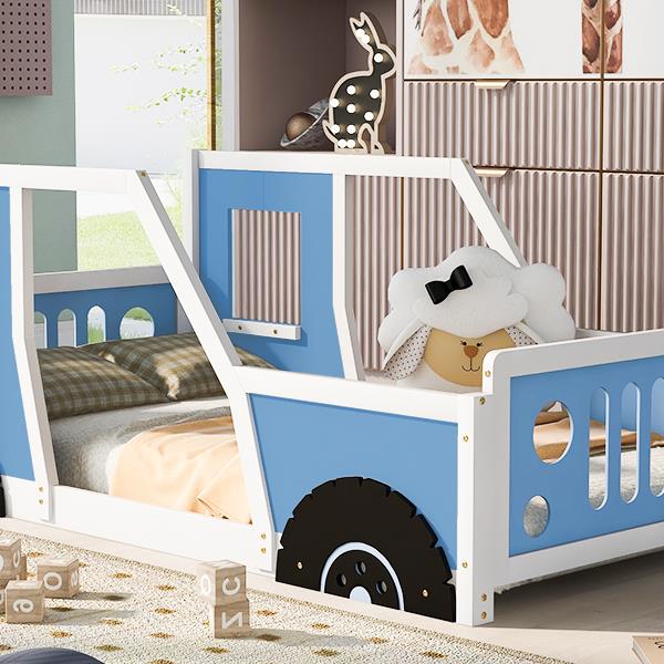 Twin Size Classic Car-Shaped Platform Bed with Wheels,Blue