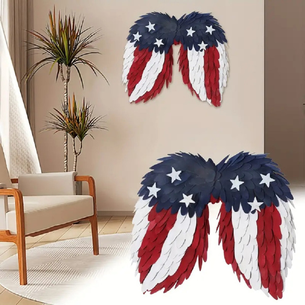  4th Of July Collection For Independence Day, Patriotic Angel Wing Decoration, 18''x16'' Flat Wooden Patriotic Wing Decorate, The Walls Of Children's Rooms, 2Pack