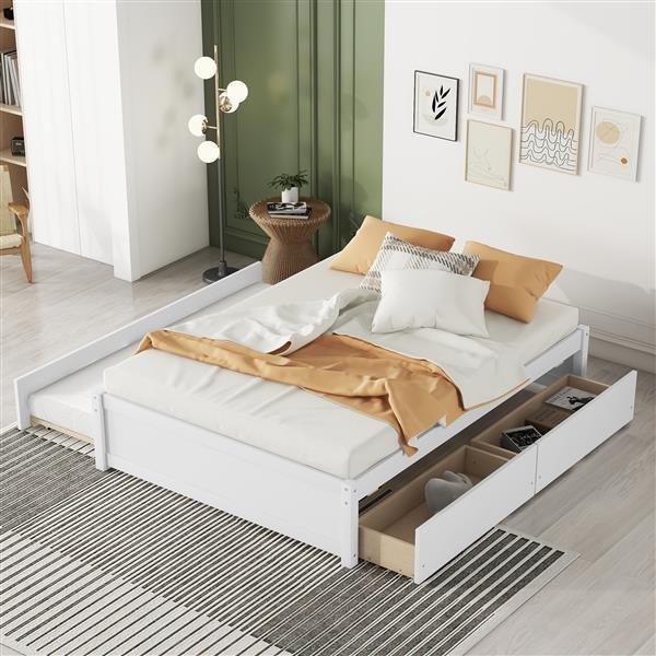 FULL BED WITH TWIN TRUNDLE AND TWO DRAWERS FOR WHITE COLOR