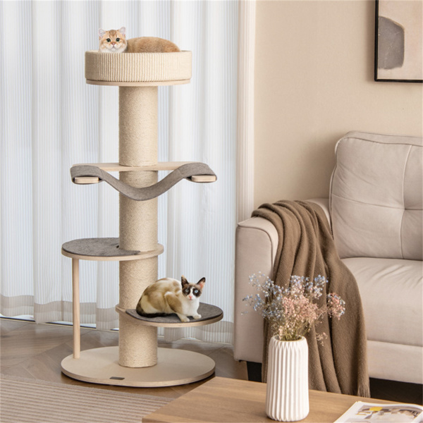 Beige Cat Tree Cat Climbing Frame with Anti slip Pads