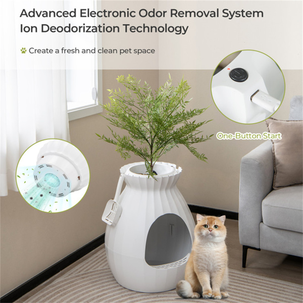 White Smart Cat Litter Box,Cat Litter Box with Electronic Odor Removal and Sterilization