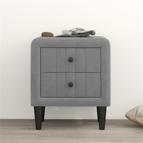 Upholstered Wooden Nightstand with 2 Drawers,Fully Assembled Except Legs and Handles,Velvet Bedside Table-Gray