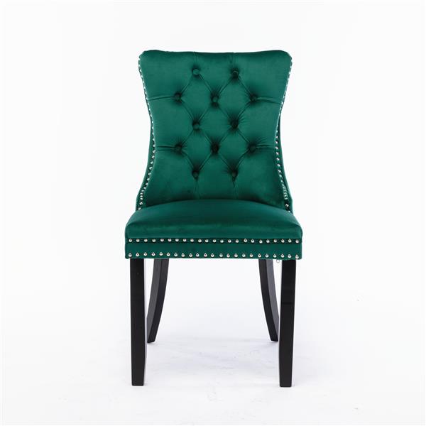 Modern, High-end Tufted Solid Wood Contemporary Velvet Upholstered Dining Chair with Wood Legs Nailhead Trim 2-Pcs Set,Green