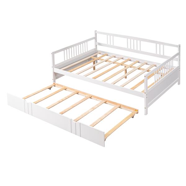 Full Size Daybed Wood Bed with Twin Size Trundle,White