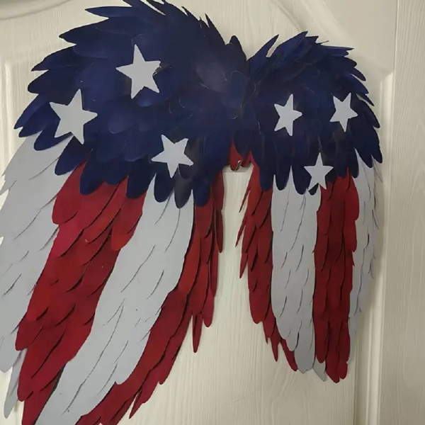  4th Of July Collection For Independence Day, Patriotic Angel Wing Decoration, 18''x16'' Flat Wooden Patriotic Wing Decorate, The Walls Of Children's Rooms, 2Pack