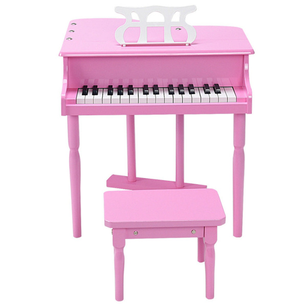 Pink Kids Piano 30-Key Keyboard Toy with Bench Piano Lid and Music Rack