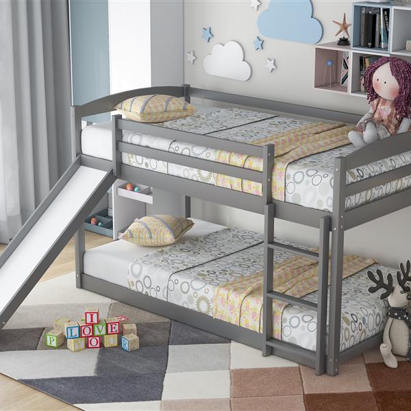 Twin over Twin Bunk Bed with Convertible Slide and Ladder , Gray