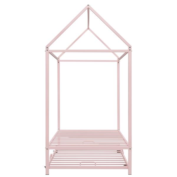 Twin Size Kids House Bed With Trundle, Metal House Bed Pink