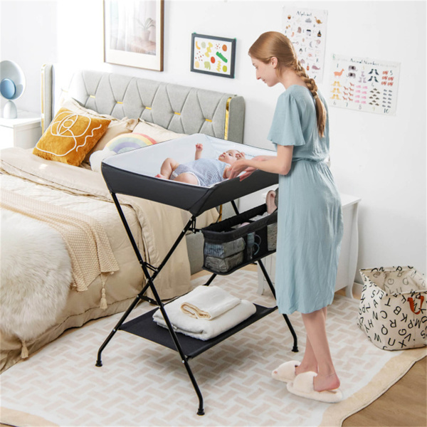 Black Baby Storage Foldable Diaper Changing Table