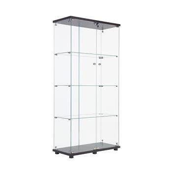 Two Door Glass Cabinet Glass Display Cabinet with 4 Shelves, Black