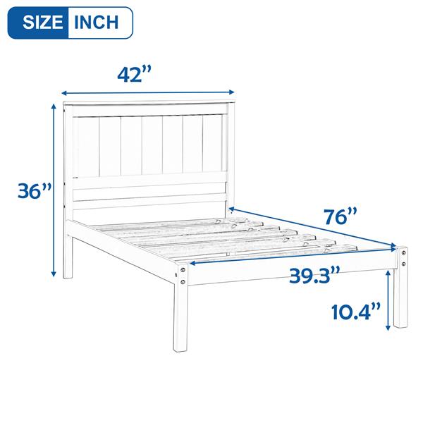 Platform Bed Frame with Headboard, Wood Slat Support, No Box Spring Needed,Twin, White