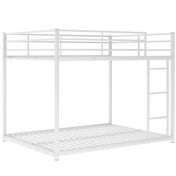 Full over Full Metal Bunk Bed, Low Bunk Bed with Ladder, White