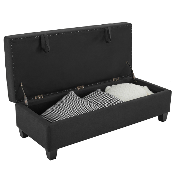 Storage Ottoman End of Bed Storage Bench, 51-inch Large Tufted Foot Rest Sofa Stool for Entryway Bedroom Living Room, Black