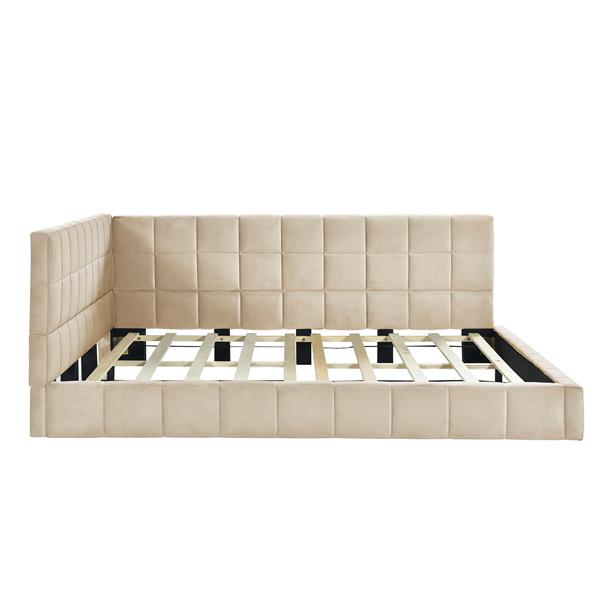 Full Size Upholstered Daybed/Sofa Bed Frame-Beige, Velvet