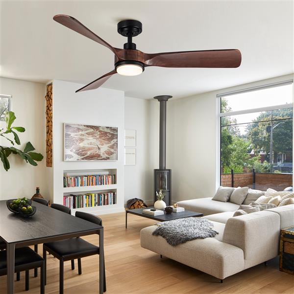 52 in. Integrated LED Indoor Brown Wood Ceiling Fan with Light Kit and Remote Control