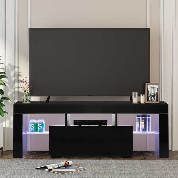 Elegant Household Decoration LED TV Cabinet with Single Drawer Black